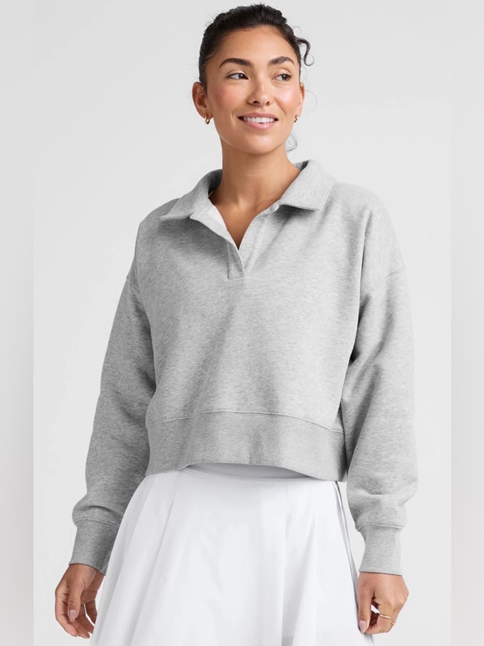 Beyond Yoga Heather Gray Collared Pullover